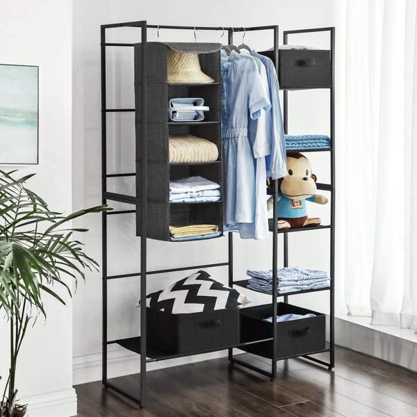 Hanging Wardrobe Storage Clothes Organiser With Metal Hooks - Image 6