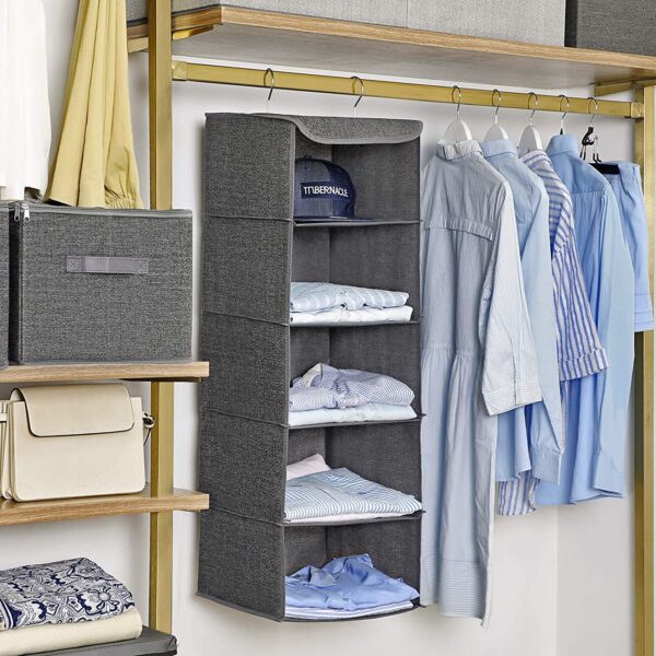 Hanging Wardrobe Storage Clothes Organiser With Metal Hooks - Image 2