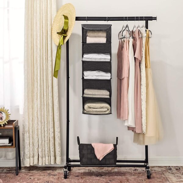 Hanging Wardrobe Storage Clothes Organiser With Metal Hooks - Image 7