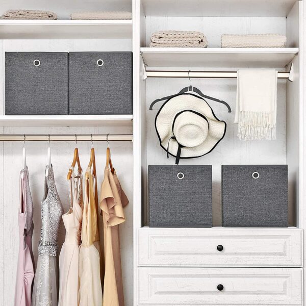 Fabric Foldable Storage Boxes Grey (Set of 6) - Image 2