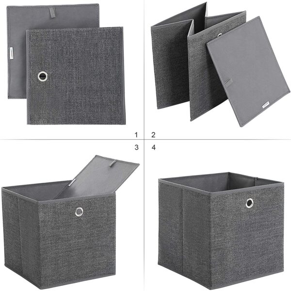 Fabric Foldable Storage Boxes Grey (Set of 6) - Image 6