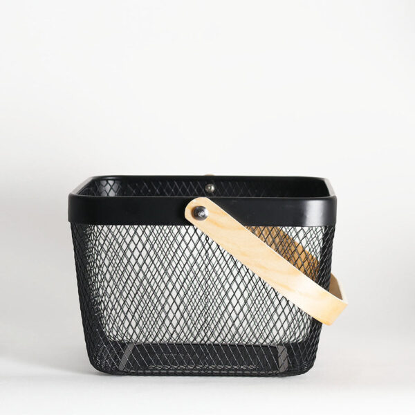 Grid Storage Basket with Wooden Handle - Black - Image 6
