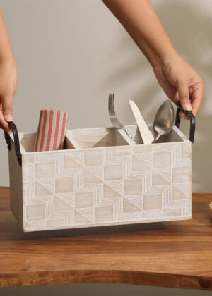 Patterned Rectangular Sectioned Caddy - Aspen White