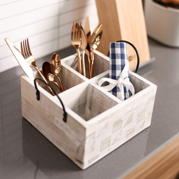 Patterned Square Sectioned Caddy - Aspen White - Image 6