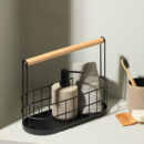 Wire Oval Caddy with Wooden Handle- Black