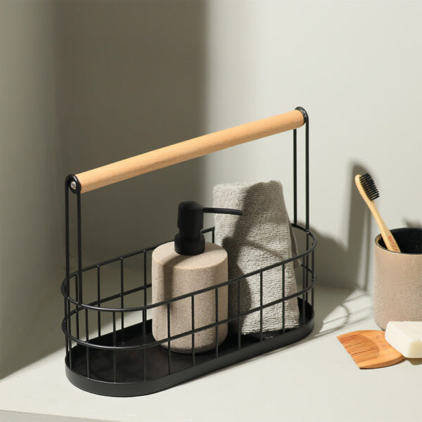 Wire Oval Caddy with Wooden Handle- Black - Image 3