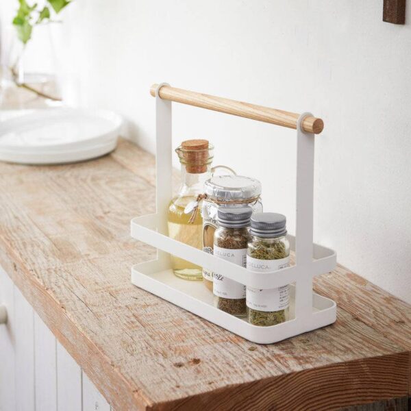 Slim Organiser with Wooden Handle - White