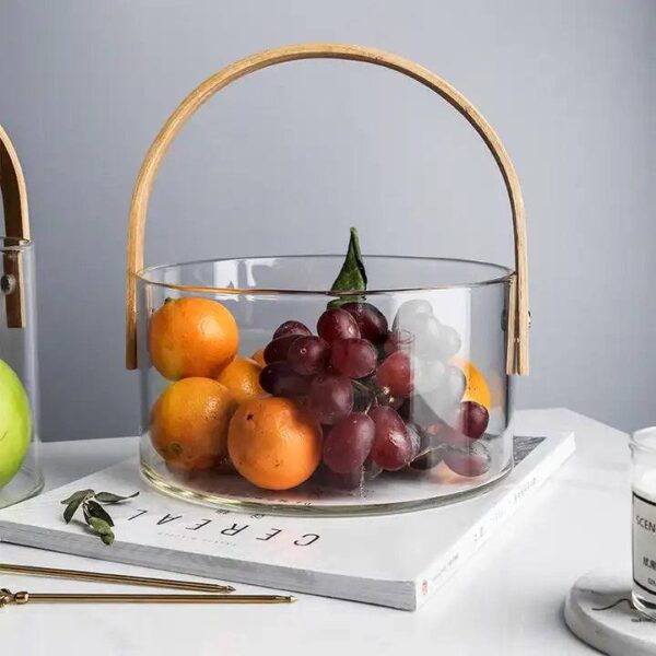 Aura Glass Storage Basket with Wooden Handle - Image 3
