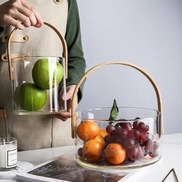 Aura Glass Storage Basket with Wooden Handle - Image 4