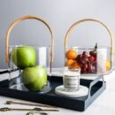Aura Glass Storage Basket with Wooden Handle