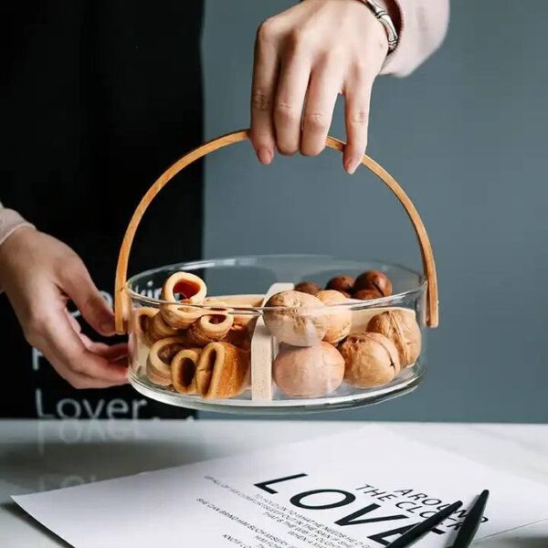 Aura Sectional Glass Storage Basket with Wooden Handle