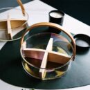 Aura Sectional Glass Storage Basket with Wooden Handle