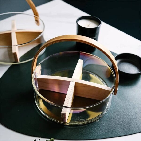 Aura Sectional Glass Storage Basket with Wooden Handle - Image 3