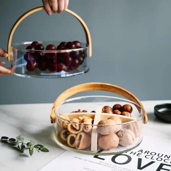 Aura Sectional Glass Storage Basket with Wooden Handle - Image 4