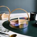 Aura Sectional Glass Storage Basket with Wooden Handle