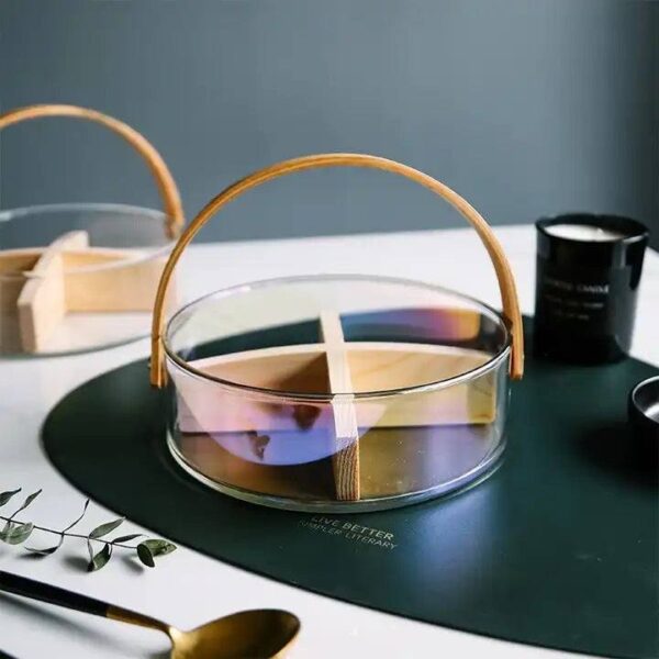 Aura Sectional Glass Storage Basket with Wooden Handle - Image 5