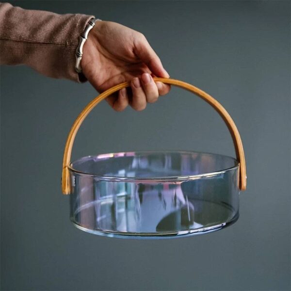 Aura Sectional Glass Storage Basket with Wooden Handle - Image 7