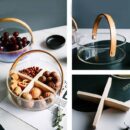 Aura Sectional Glass Storage Basket with Wooden Handle
