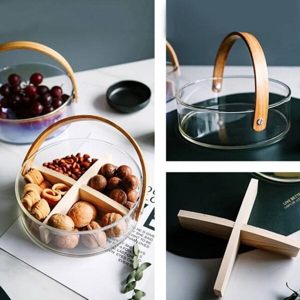 Aura Sectional Glass Storage Basket with Wooden Handle - Image 9